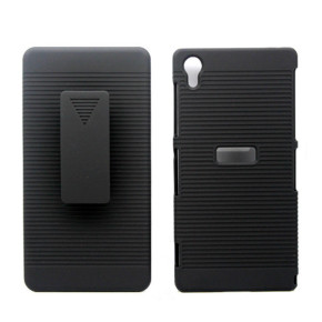 Луксозен твърд гръб HARD ARMOR плюс калъф за колан за Sony Xperia Z1 L39h черен